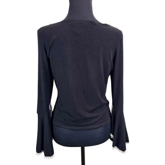 Vintage Y2K Black Knit Top MP Flared Sleeves Rosette Flower Balletcore Soft Girl - Picture 5 of 16